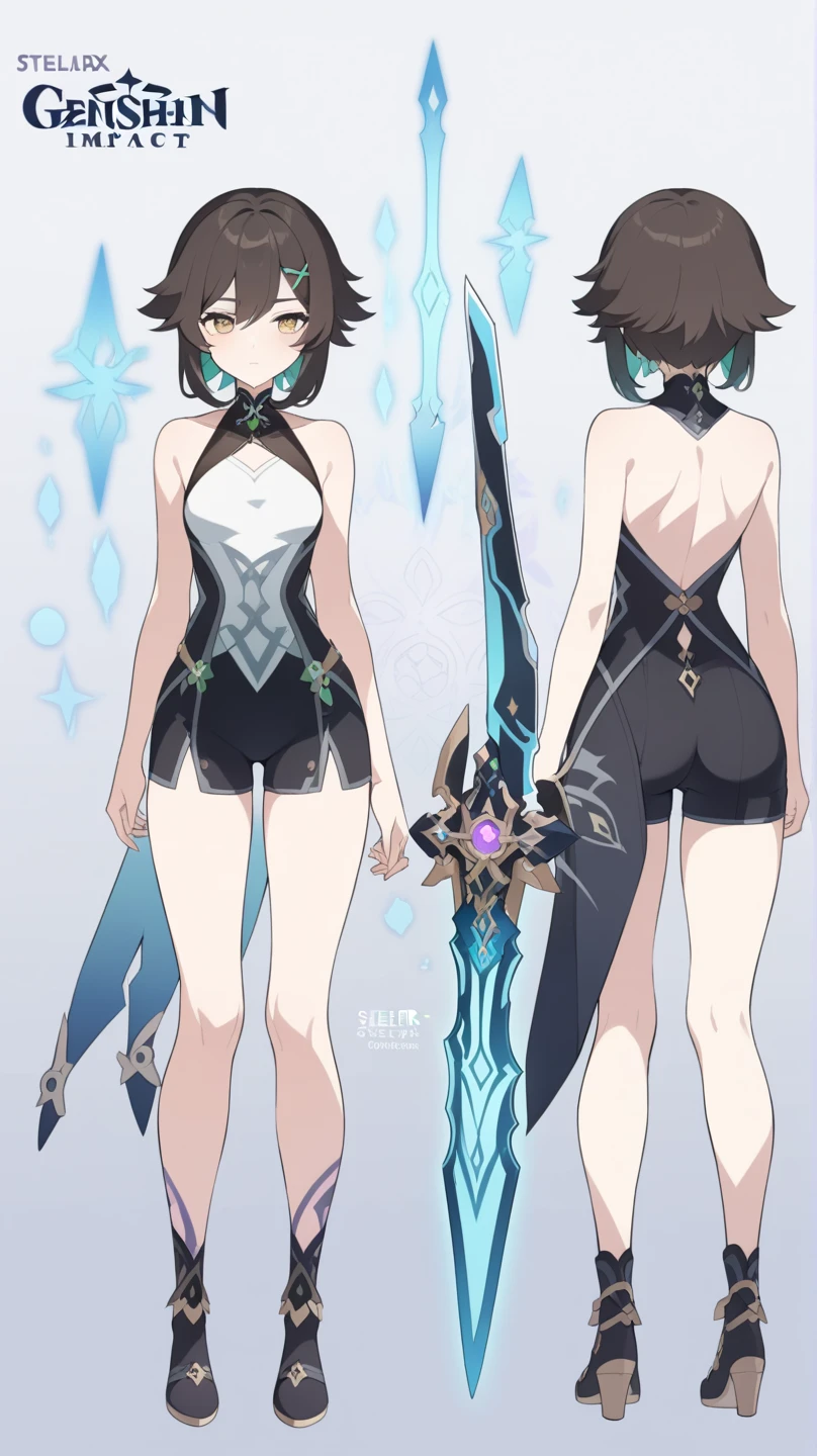 （CharacterDesignSheet:1.8)，(Same character full body:1.8)，(frontage:1.8)，(Lateral face:1.8)，(on  back:1.8)，(hyper HD:1.5)，(Super accurate:1.5)，(The is very detailed:1.8)，(超高分辨率:1.5)，(hyper-high detail:1.5)，(Ultra high quality:1.5)，(best qualtiy:1.5)，(4k画质:1.5)，(8K quality:1.5)，(No background:1.8)，(Remove the background:1.8)，（Without background：1.7），1 girl，(with short black hair:1.3)，(Delicate eyes：1.3)，Be red in the face，is shy，（Wear a suit of armor，Armed with a spear:1.5)，medium boob，（Ultra-thin legs：1.5），(Q version of cartoon:1.8)，(Side of the character:1.8)，(4 Cephalic body：1.5)，（30° side viewing angle：1.7），（Full body characters：1.9）