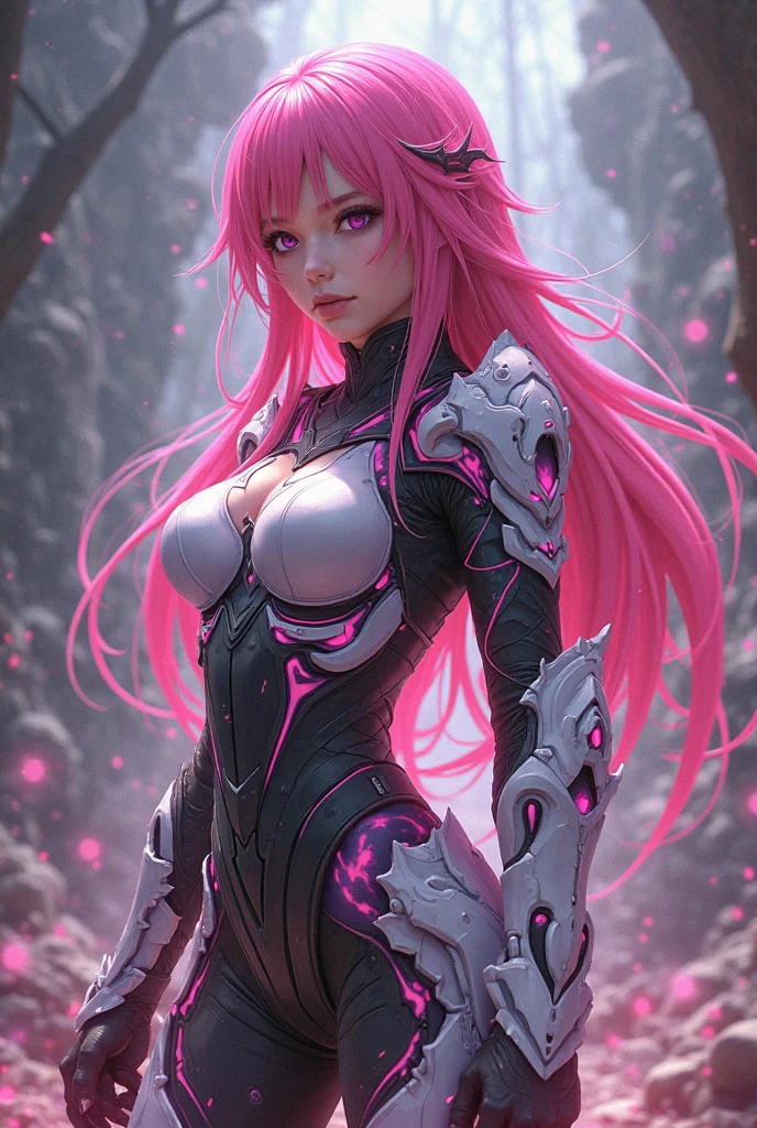A semitransparent zerosui, Velvet bra, zerosuit, contrast, god rays, Blue eyes, pink hair, woods background, absolute intensity, nude