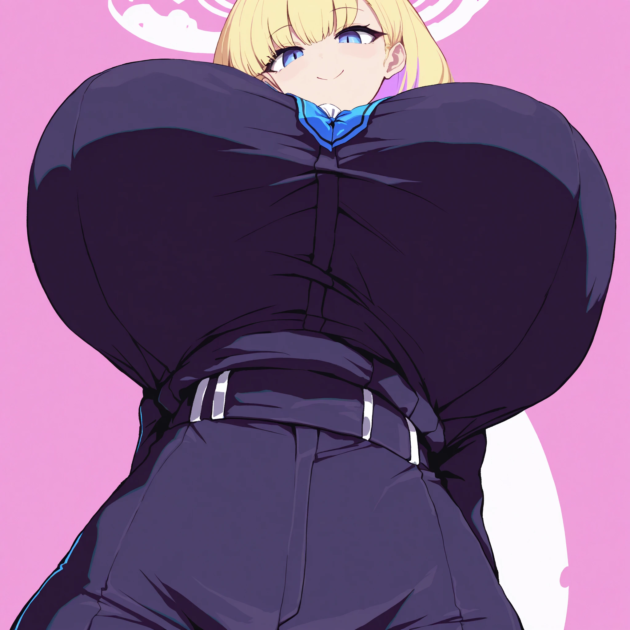 (masterpiece:1.2), (best quality:1.2)1girl, solo, breasts, looking at viewer, smile, short hair, blue eyes, blonde hair, simple background, thighhighs, gloves, white background, navel, nipples, thighs, nude, choker, black gloves, elbow gloves, black thighhighs, grin, huge breasts, high heels, thick thighs, puffy nipples, plump, large areolae, belly, fat, huge nipples
<lora:wettea-09:0.85>