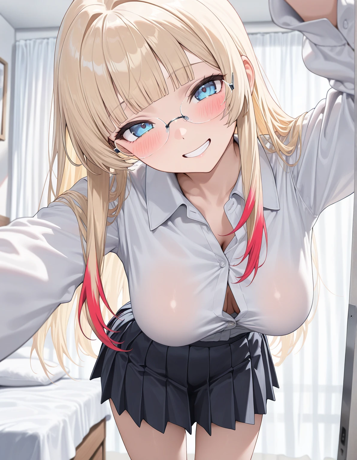 ((highest quality)), ((masterpiece)), (detailed), Perfect face, naked, nipples, School corridor , crying big tits