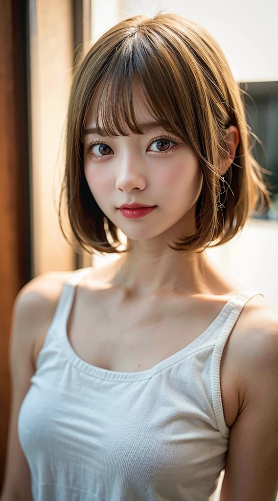 (8k, RAW photo:1.2)detailed face and eyes,最high quality, 超A high resolution, very detailed ,intricate details  ,pretty girl , soft movie-like light, hyper detail,sharp focus, high quality, blonde hair, bob cut, knit,clavicle,beautiful breasts,medium breasts,Peeking into,whole body