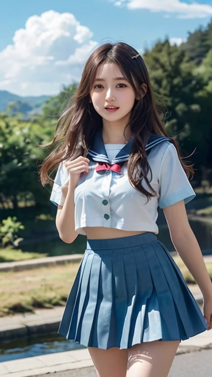 Japanese 18 year old high school girl、Light blue sailor mini skirt