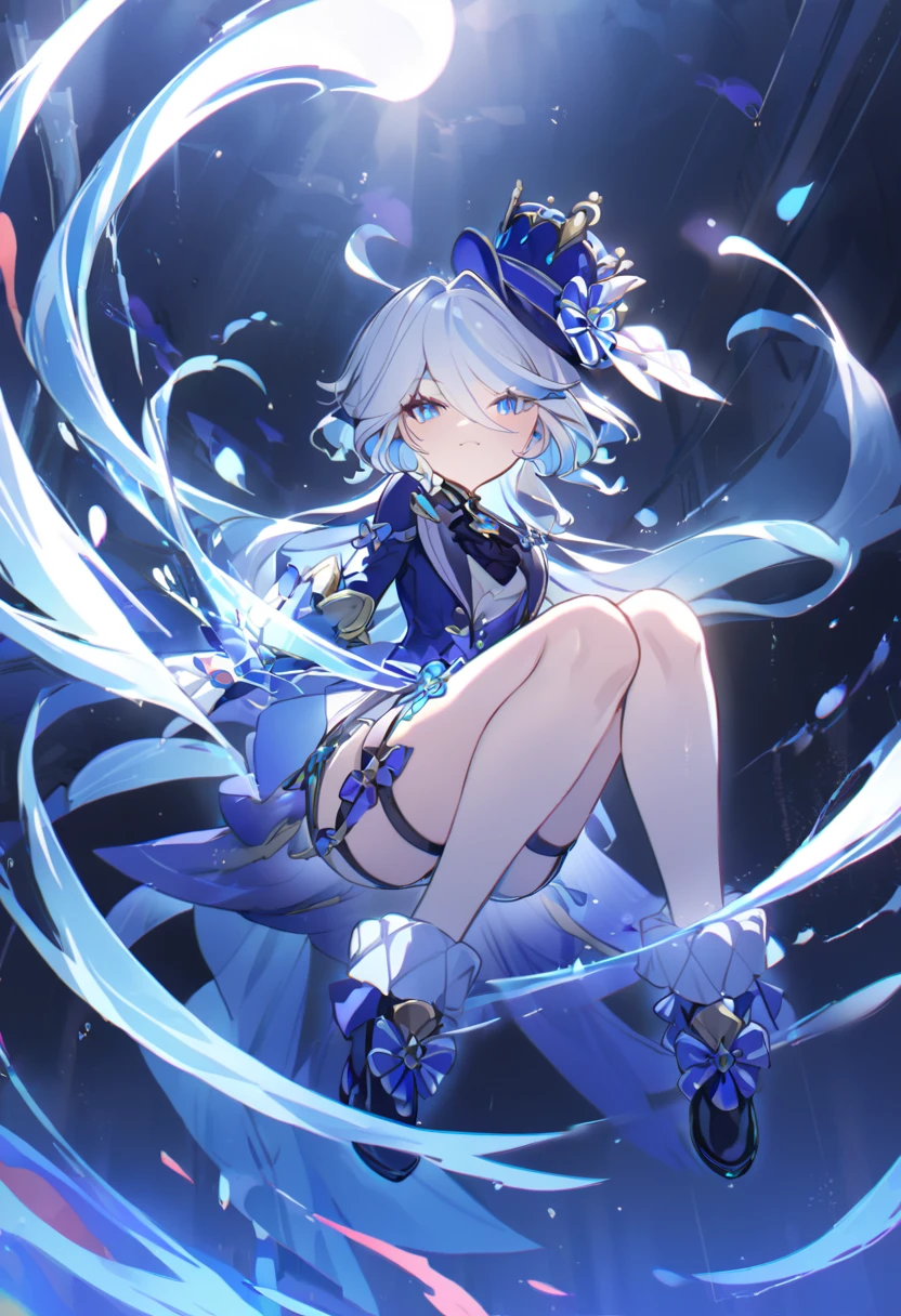 （（（highest quality、first-clasasterpiece、Normal body、8k、Detailed face、Ultra-precision、Normal hand、Normal finger、５Finger、）））Blue and silver hair、Princess、Full Body Tights、Fishnet tights
