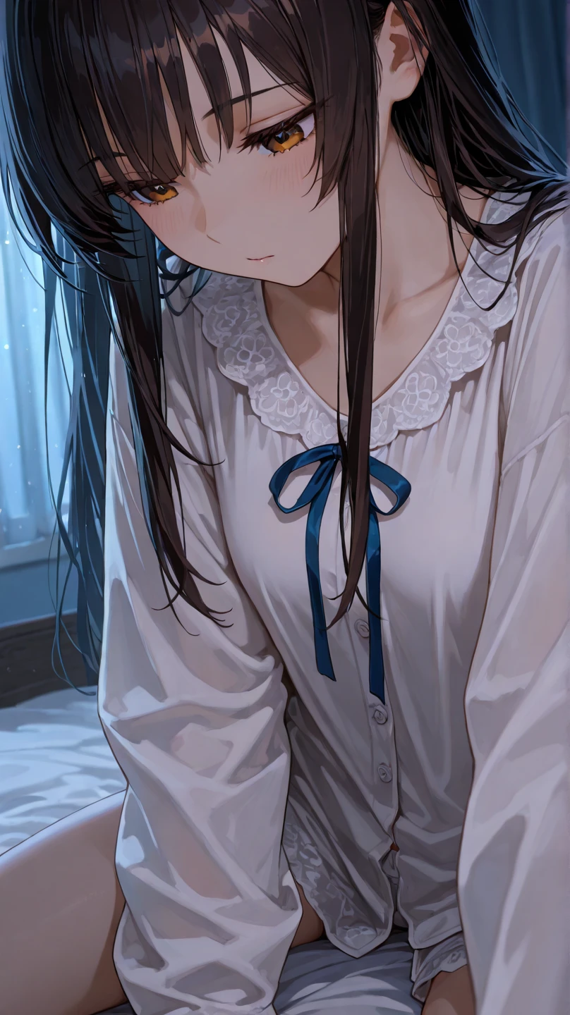 {{{beautiful}}}, amazing, (best quality:1.5), (masterpiece:1.5), extremely delicate and beautiful, intricate details, finely detailed, extremely detailed, beautifully detailed, ultra-detailed, (hyperdetailed:1.5), high resolution, (illustration), watercolor pencil, Clear line drawing, (ufotable style:1.1), (ufotable screen cap:1.1), anime coloring, anime screencap, (latest picture), backlighting, dynamic angle, glow, depth of field, {{{body satisfaction}}}, (body with a good balance of style:1.5), (slender figure:1.5), perfect body, perfect hands, perfect feet, (two arms:1.2), (two legs:1.2), (five fingers each:1.2), (perfect joint:1.2), perfect joint movement, beautiful detailed eyes, (detailed eyes:1.5), finely detailed eyes, perfect anatomy, full dissection, perfect composition, correct limbs, balance and coordination in all things, realistic:0.5, precise fingers and hands, (finely drawn hair:1.5), {{{cool girl}}}, (black hair:1.3), (semi-long hair:1.3), (straight hair:1.3), bangs, (cyan eyes:1.3), (medium breasts:1.3), (small-sized buttocks:1.3), {{{Bedroom}}}, (bed:1.3), indoors, {{{sailor suit}}}, (dark gray sailor collar:1.5), (white long sleeved shirt:1.5), (dark gray pleated skirt:1.5), white socks, neckerchief, {{{blush}}}, shy, (sweat:1.5), (teary eyes:1.7), (ecstasy:1.5), gasping face, (ecstasy face), (white liquid drips between her legs and down her thighs:1.5), {{{masturbation}}}, female masturbation, masturbating, fingering, (solo:1.5), self-love, self fondle, 1girl, clothed, (missionary position:1.5), (lying:1.5), (lie on the bed:2.0), missionary, missionary pose, supine position, push down, on back, fpov, lying_bustup_shot,