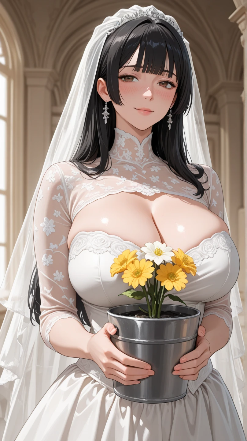 Brown-skinned、Yankee's daughter、formal clothes、Formal Dresses、green flower、Flower bouquet、Before you wait、huge-breasted(１.9),Sweet smile、