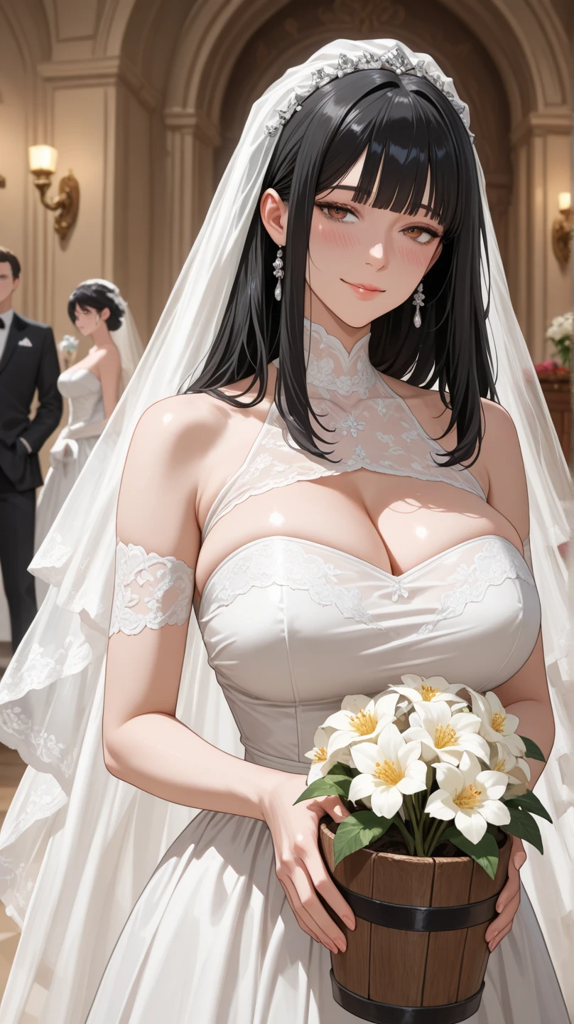masterpiece:1.5, best quality:1.5, aesthetic, 1girl, sidelocks, cinematic lighting, sharp focus,large breasts , mature female ,16k, glowing eyes, detailed 4k eyes,
playground,seduction,sexy lips, parted lips,detailed lips,
red lips, high detailed background, purple eyes, detailed face,shiny skin,solo
AuntJune, auntjunev2,single hair bun, brown hair, bangs, 
, (black and golden wedding dress:1.6),jewelry, blush,,large breasts, cleavage,full body, long dress, flowers, bridal veil, (bridal gown:1.5),wedding, (golden viel),necklace, long earrings, wedding hall, multiple dresses, (room full of wedding dress:1.3), 
<lora:oil2.0_2-512LORA:0.7>
<lora:add_detail:1>   <lora:AuntJuneV2:0.5>