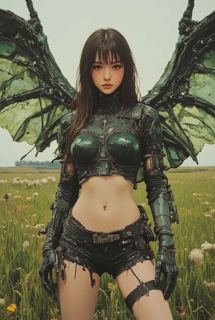 A orange short hair harpie lady, harpie Warrior lady,(((On the arms there is a pair of large green color wings))),((Black metal intricated elaborated black armor)),high detail,(beautiful face), Black bikini armor,long red hair,eagle feet, sky and clouds background,apathy、macro,Realistis,hdr(HighDynamicRange)、Ray traching、NVIDIA RTX、Hyper-Resolution、illusory 5、sub surface scattering、post-proces、Anisotropy Filtering、depth of fieldaximum definition and sharpness,Surface coloring、Accurately simulate light-material interactions、perfectly proportions、rendering by octane、largeaperture、Low ISO、White balance、the rule of thirds、8K raw data、lightand shade contrast