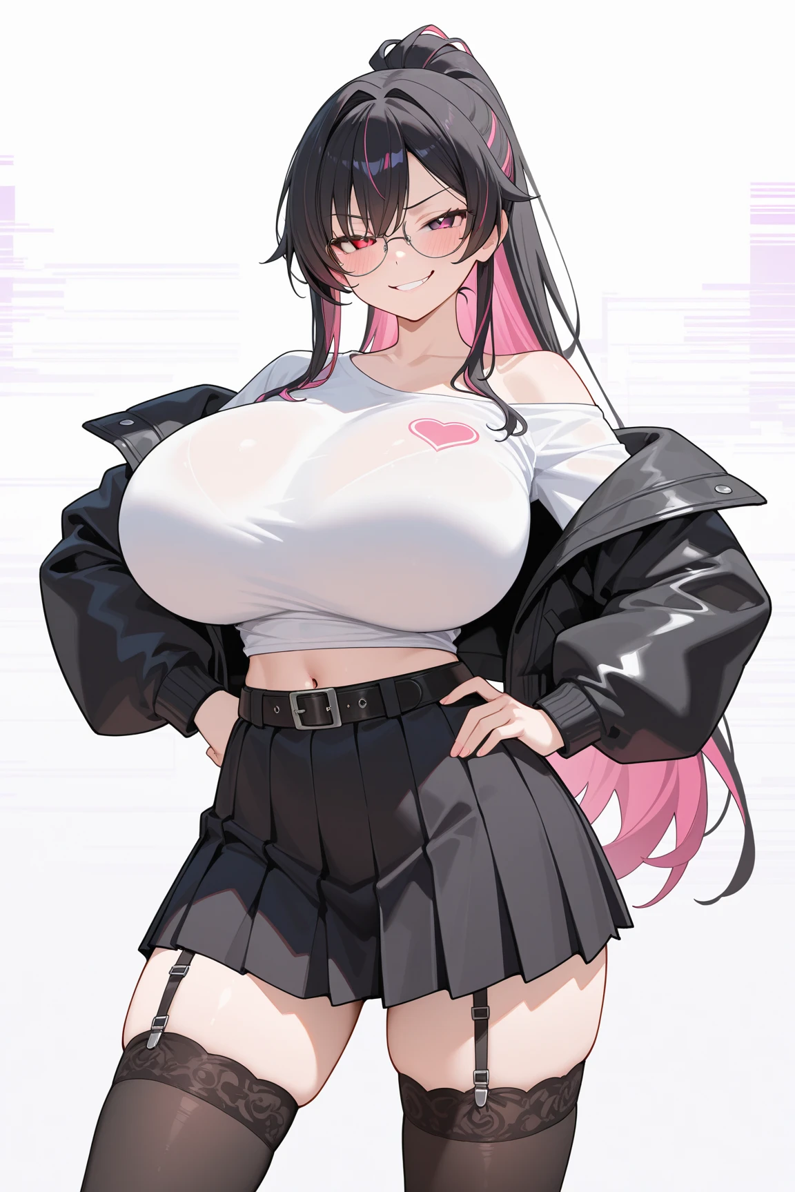 (((Masterpiece, Best Quality, Best Quality, Official Art, Beautiful and Aesthetic: 1.3)))), (1 Girl: 1.5), (Pink)))), Very Detailed, Sexy, Best Detailed, (High Leg)))), Black Hair, (Shiny Skin), (Many Colors: 1.1), (Big)))), Large breasts, Light areola