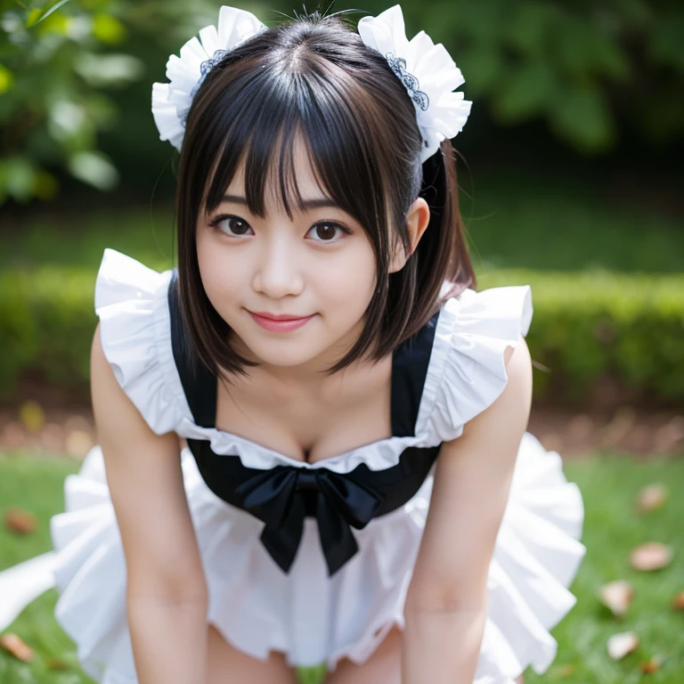 smile、Ami Maejima、maeshima ami、Armpit、Leg spread、maid costume、chest、Thighs、smile、solo girl、Black Skirt、Frillaid