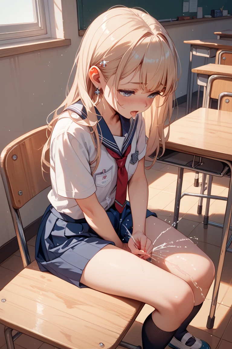 Best image quality, classroom, ""White underwear"", sit, Spread your legs, Rainfall, Blonde, ""woman"",