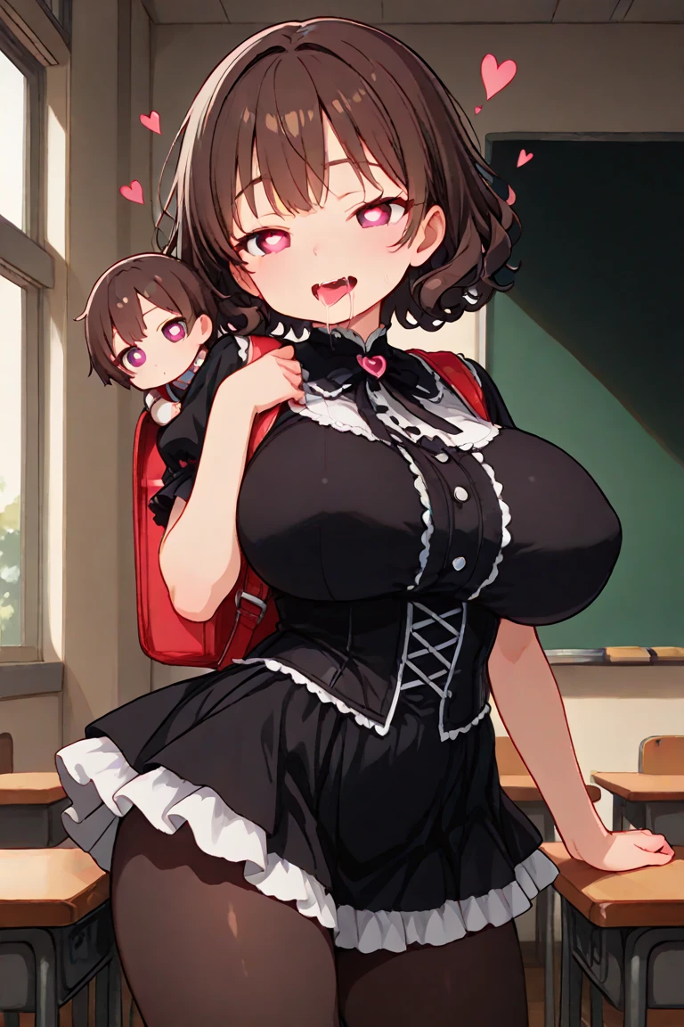 (2girls:1.5), (height_difference:1.5), (size_difference:1.1), (giantess:1.1), a giantess looking down at tiny woman, work office, cleavage, (adult woman: 1.4), simple, simple lines, low contrast, cute, a tiny woman below the breasts of a giantess