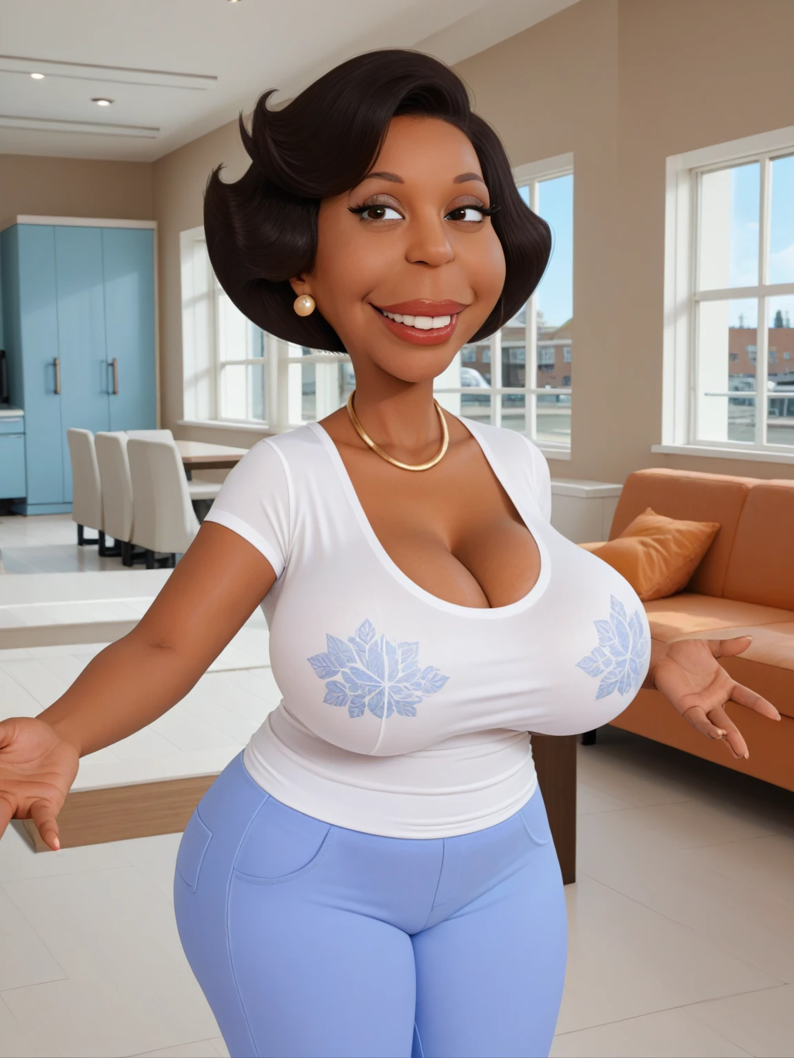 Mulher 47 anos, cabelos grisalhos e aspecto feliz estilo Disney Pixar filmes