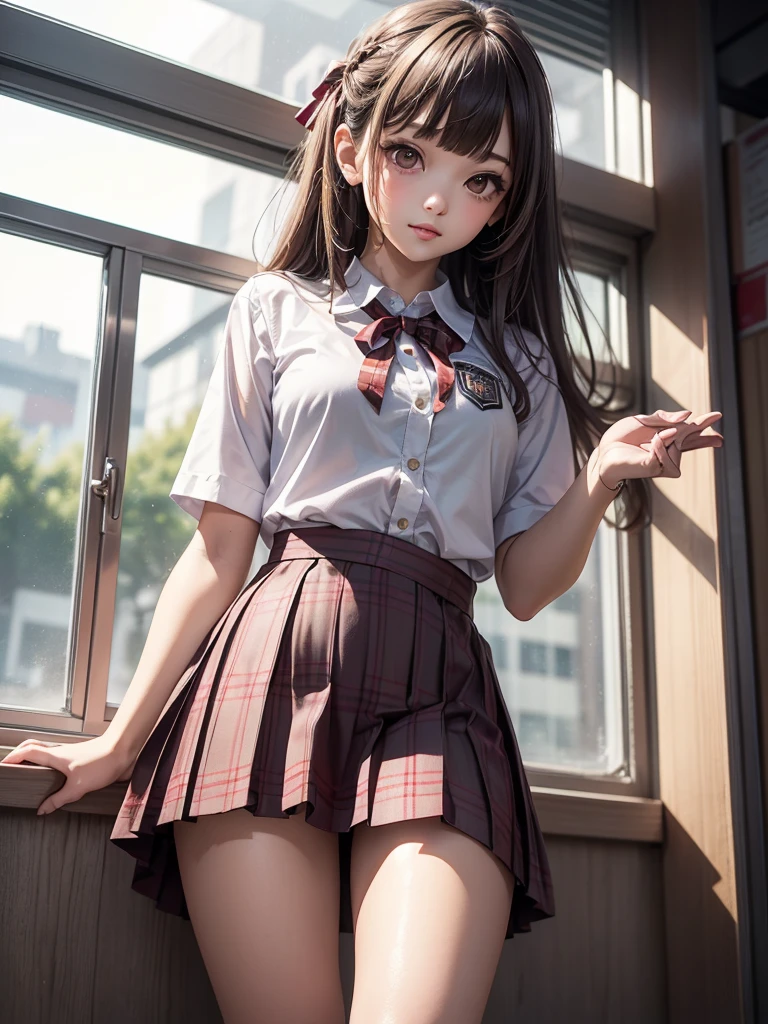 Beautiful Meticulous Girl, very detailed eyes and faces, Beautiful detailed eyes, , ultra - detailed, A high resolution, The is very detailed，best qualtiy，tmasterpiece，，illustratio，The is very detailed，CG，finely detailled，，best qualtiy，very detailed  ，light in face，cinmatic lighting,，，Pantyhose，Cute girls，Wearing a Japanese school uniform，，Snow-whiteskin，ccurateblack hair，SideBraid，JK school uniform，校服，Short sleeves，Beautiful face details，Gentle expression，long whitr hair，realisticlying，Real human skin，adolable，short  skirt，adolable，short  skirt， ,Pink tender，校服，Milk bully,Tight calves，Cute little mouth，Wear white cotton socks，Wear small leather shoes，does not wear panties，Real Human，Real Human，best qualtiy，Look up，White skin，full bodyesbian