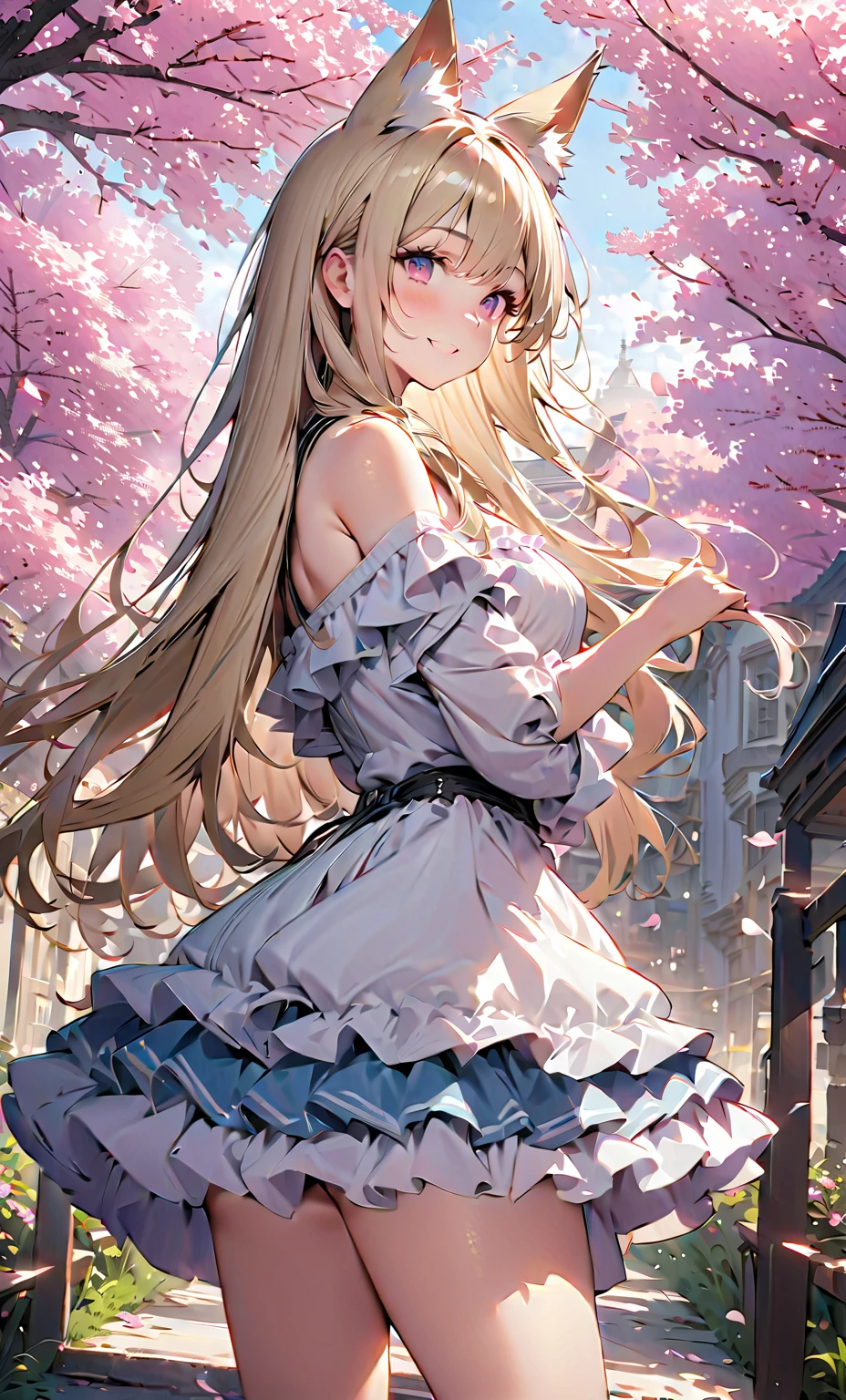Asuna Yukki from Sword Art Online in a White Dress and in a Rose Garden with Rose Petals in the Wind