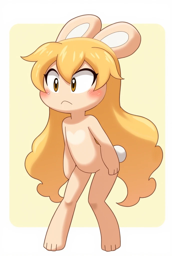 1girl, ppgzmmk, long hair, blonde hair, hair bow, blunt bangs, ponytail, red eyes, bright pupils,masterpiece, expensive quality, very_expensive_solve, big_file size, full color,(completely nude:1.2),pussy,niplles,flat chest,