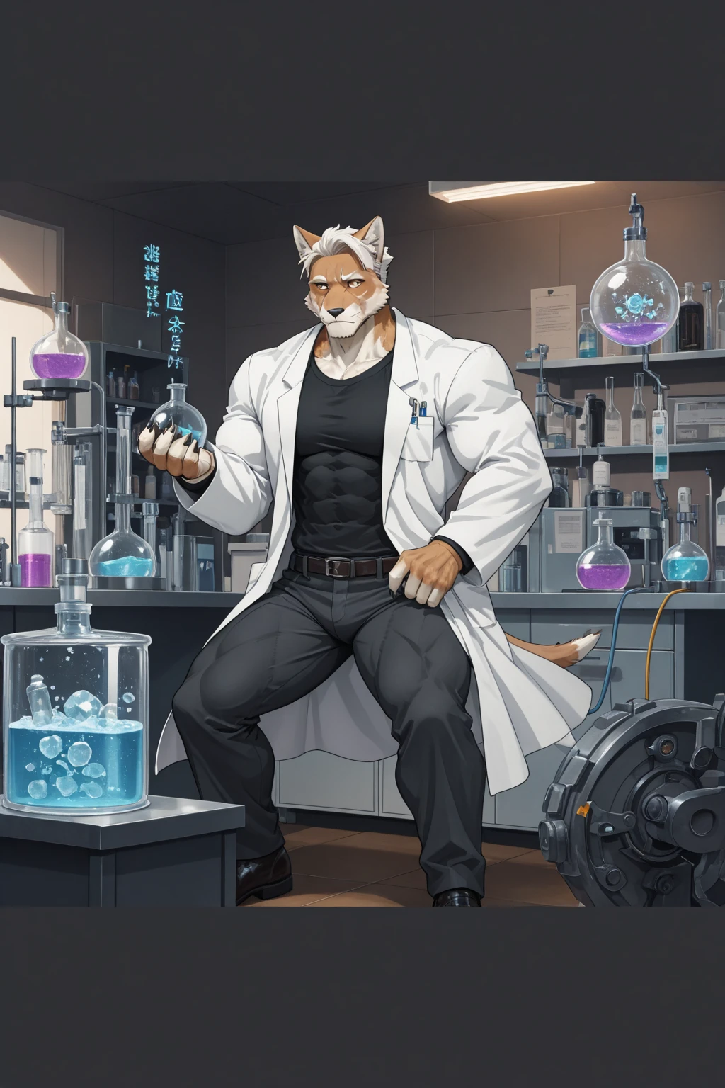 score_9, score_8_superior, score_7_superior, Ogami Shiro, Wolf personification,naked、Blue fur、White belly、Erect penis、Arms restrained behind the back、Kneeling、outside、 ((Pinned nipples、Trembling、A lot of semen、Intense 、))(((((Huge peniilking machine、Nipple attack、Dildo)))))