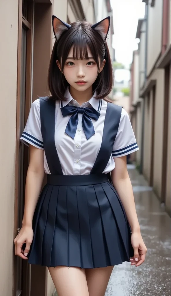 A cute Japanese high school girl taking a nap、Her skirt flips up and her panties are visible。Sweaty inner thighs