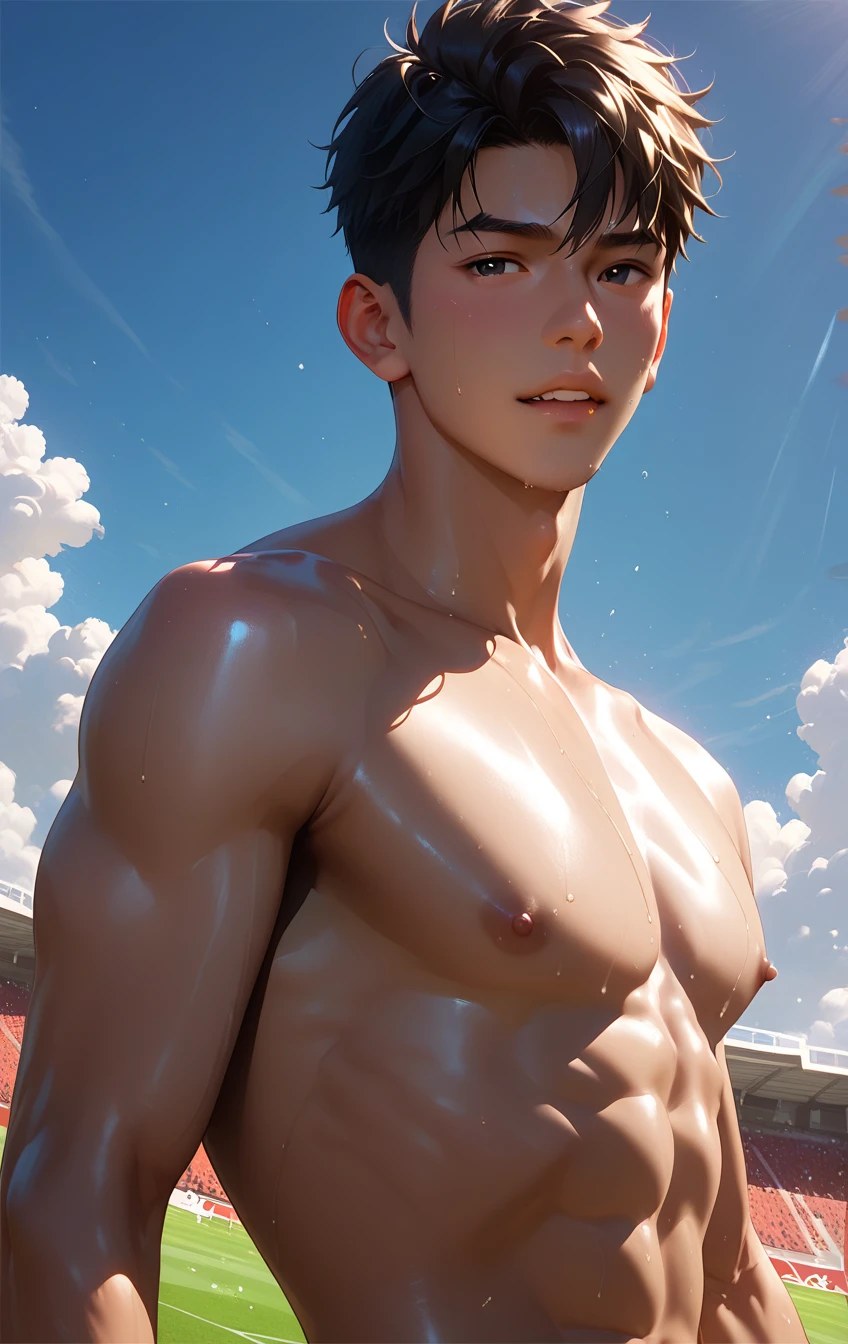 (Photorealistic: 1.2, Top Quality, 8k, Wet: 1.3), (Man, hands on his chest), 20-year-old blonde Ukrainian bodybuilder boy show his big penis, , full naked, actor, open yukata, no underwear, (sweat: 1.2, wet: 1.2), fine skin, (film lighting, chest hair, arm hair), soft light, double eyelids, (seductive), (((excited)), full naked, expose his big penis, men penis, corrected penis, smooth shinning skin,