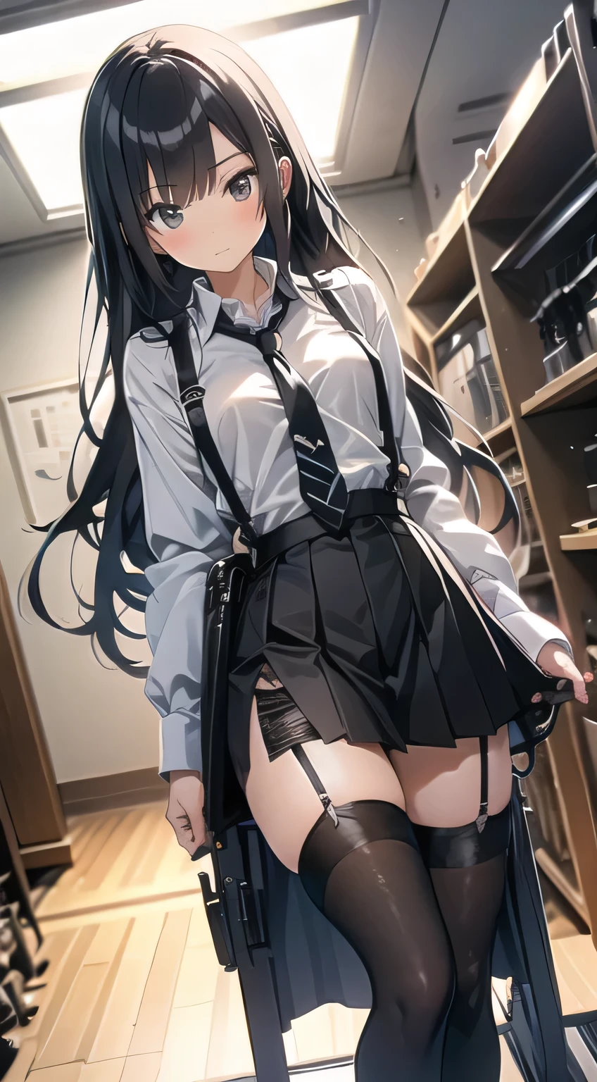 Suspender Gun Holster Long Hair Japanese Women Skirt Handcuffs Knee High Garter Belt Long Socks Garter Belt Anime Girl Back Hand Cuff
