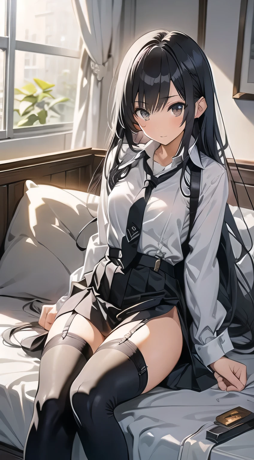 Suspender Gun Holster Long Hair Japanese Women Skirt Handcuffs Knee High Garter Belt Long Socks Garter Belt Anime Girl Back Hand Cuff