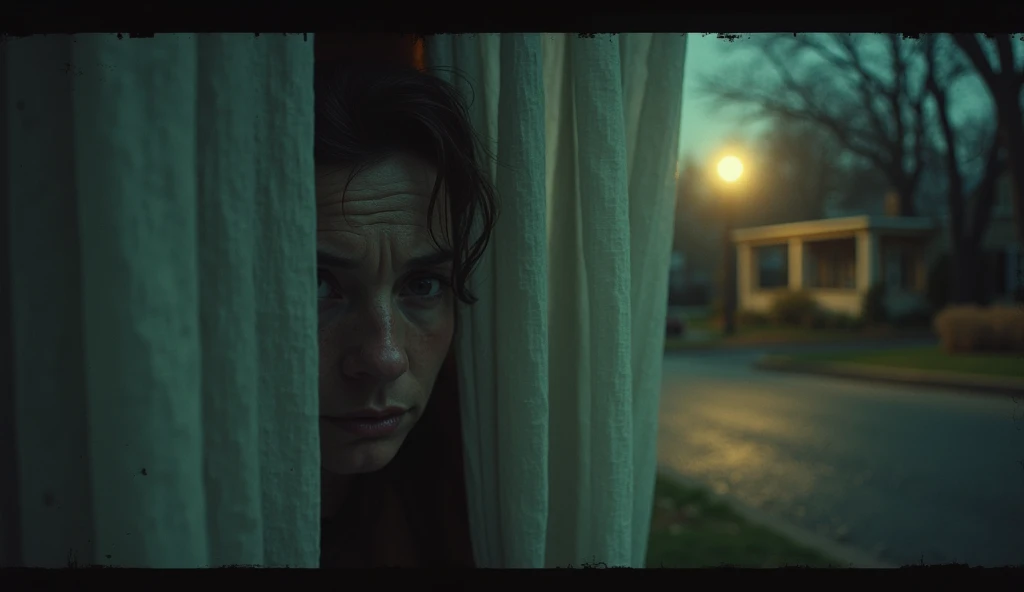 Opening the curtains、Pitch Black Forest、Human figure、scary story、RAW Photos, 35mm Photography, Night photography, Magical atmosphere, Deep Darkness, Hard Light, Caustic light pattern, Ray Tracing, Rich emotional colors, 8K, masterpiece, 400 for Kodak Port, Ultra-high resolution, Rich emotional colors, surreal quality, Hyperrealism
