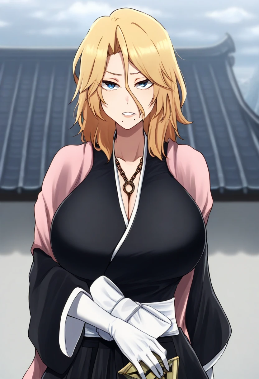 master piece, high quality,
perfect human structure, perfect hand structure, perfect finger structure,
1girl, solo,
perfect body, large breasts,
blond hair, long hair,
blue eyes, looking at viewer,
black kimono, breasts cleavage,
ring necklace
one hand on hip,
cowboy shot,
out door, (huge-tits:1.6), Erect nipples, exposed breasts 