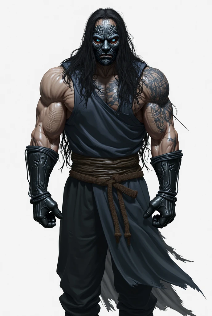 a brown executioner, tall in stature, with black and curly hair, broad shoulders getting complaining, with manga art, in hatching, black andwhite