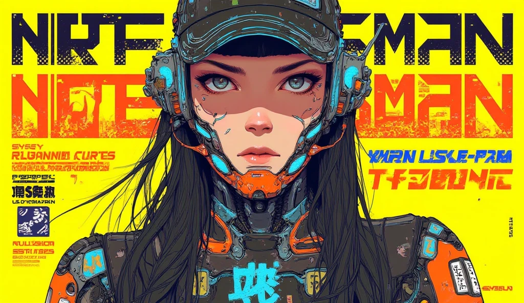 laranja, rosa, Branco, verde, (mulher de cabelo preto), tatuagens, (roupas Techwear: 1.1), abstract lines and background circles, corpo inteiro