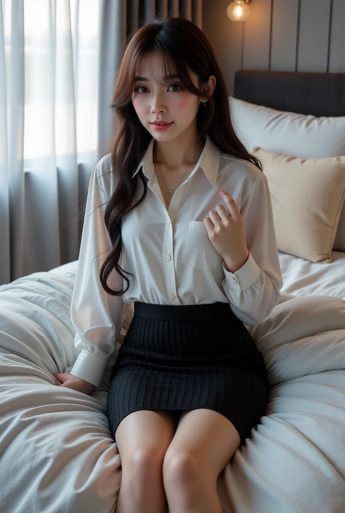 (((whole body,including legs)))、(((female office worker、OL、female office worker、small smile、Professional attire)))、(((Horseshoe-shaped headband)))、Sexy,formal ,High heel、dress up、(Photos are real:1.4)、(surreal:1.4)、(lifelike:1.3)、 (soft light: 1.05)、(Improve video lighting quality:0.9)、32k、 1 girl、25 year old girl、lifelike的灯光、backlight、Menko、Ray tracing、(bright:1.2)、(Quality improvement:1.4)、 (Best quality real textured skin)、fair eyes,The face is delicate and delicate、 (tired, sleepy and content : 0.0), face close-up,Professional attire， [Button gap :1.2],very tight shirt , ((grey socks)),(Improvement in physical mood:1.1)、shiny skin、curls、korean idol、nogizaka idol、sculpture idol pose、small smile,blush,beautiful actress、neat woman,whole body, big breasts,(perfect dentition),Slim waist and hips,Beautiful long legs,(panoramic)、((8 heads high)、(((feed、embarrassing)))、Random dynamic pose,(eye shadow),(red cheeks、red lips),(Super clean night view、night)、blush,small smile,(((panoramic)))、(Open your legs slightly),(((in a crowded night train)))