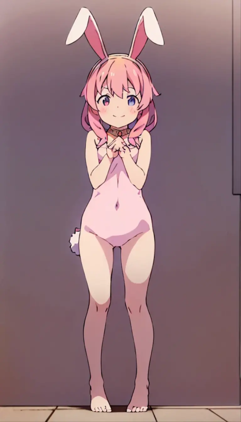 (young:1.3),cat girl,long hair,pink fur,pink cat ears, cat tail,pubic fur,neck fur,stomach fur,armpits fur,naked,blush,smile,looking at viewer,sex suggestive face,modern room,sit in bed,again window,stand,right side view