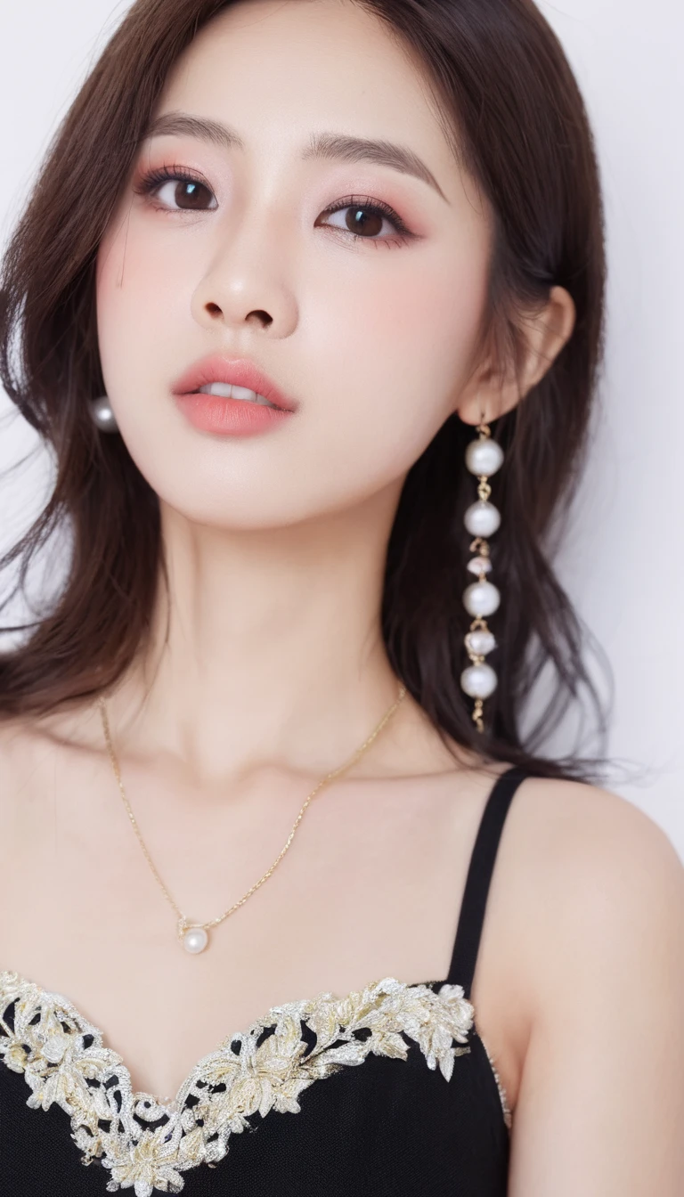 araffe woman with a white dress and a pearl necklace, xintong chen, wenfei ye, dilraba dilmurat, xision wu, pearls necklace, 8k selfie photograph, yanjun cheng, shaxi, chengyou liu, Zhang Wanting, lulu chen, pearls necklace, xue han, Gemma Chen, Inspired by Huang Ji