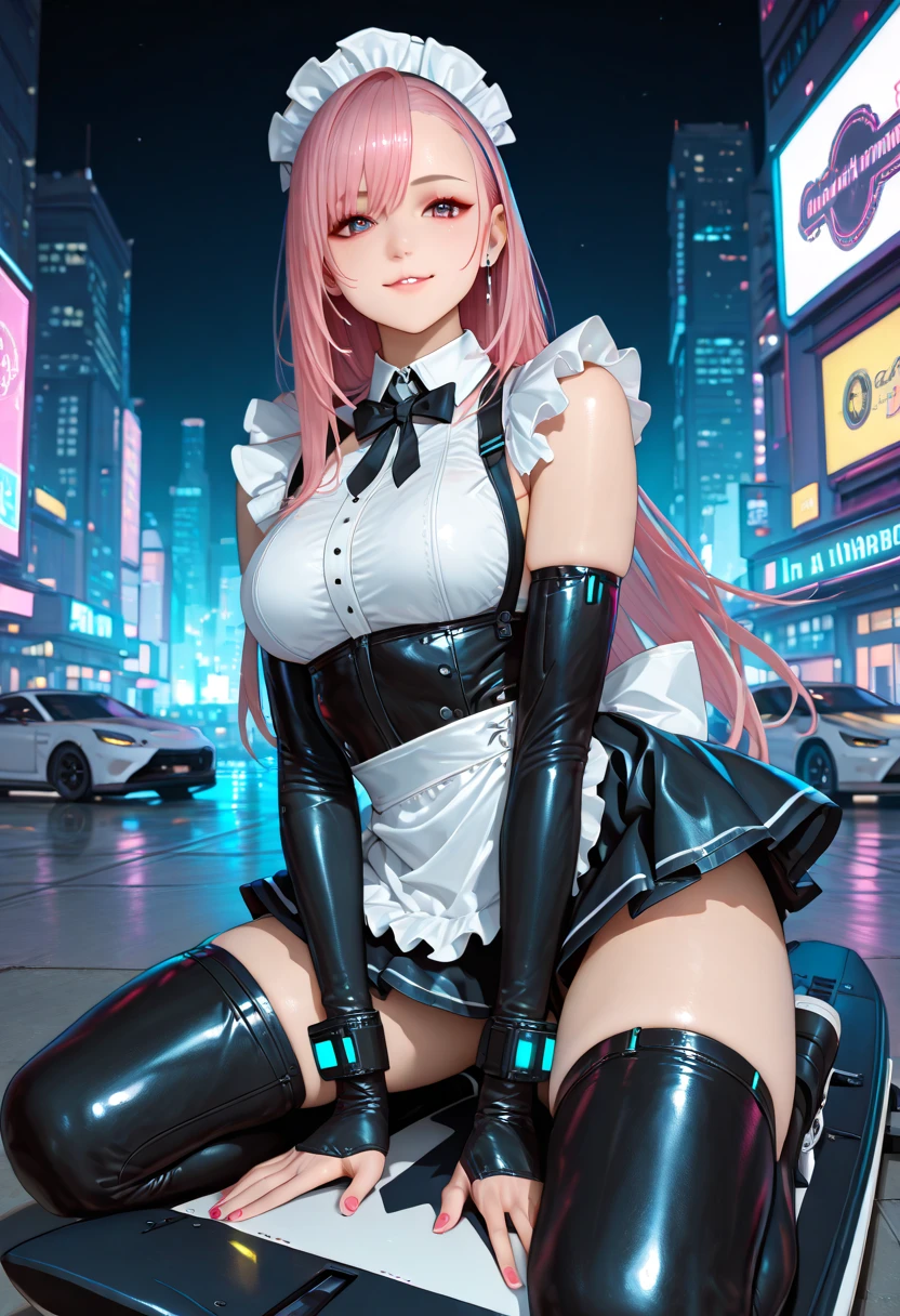 Cute and sexy girls, Pink hair, bunnygirl, leather jackets,A hyper-realistic, Detailed Lighting,girl,masterpiece,huge tit,a smile,8k,Excellent style,