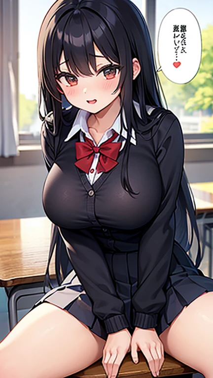 school girl, sexy body, sailor , big breasts, cleavage, big hip, stockings, garter belts, smiling, beautiful face, detailed face, very detailed eyes, long black hair, black eyes, beautiful eyelashes, (full body), high quality, detailed background, high resolution, red eyeliner make up, blush on, (best quality)
