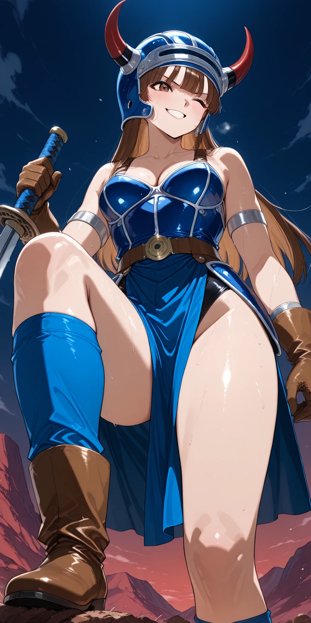 High-quality masterpiece illustration featuring a sultry pirate girl in a tight skirt, showcasing ultra-detailed and dynamic pose and angle, with a focus on the girl's seductive appearance and intricate outfit. Include deep blue ocean waves and a dramatic cloudy sky for an authentic pirate setting.