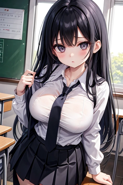 (8K、Highest image quality、highest quality、masterpiece)、detailed face、1 mature woman、black hair、twintails、gray eyes、evil smile、big breasts、((serafuku))、playboy bunny、black pantyhose、cowboy shot、classroom background