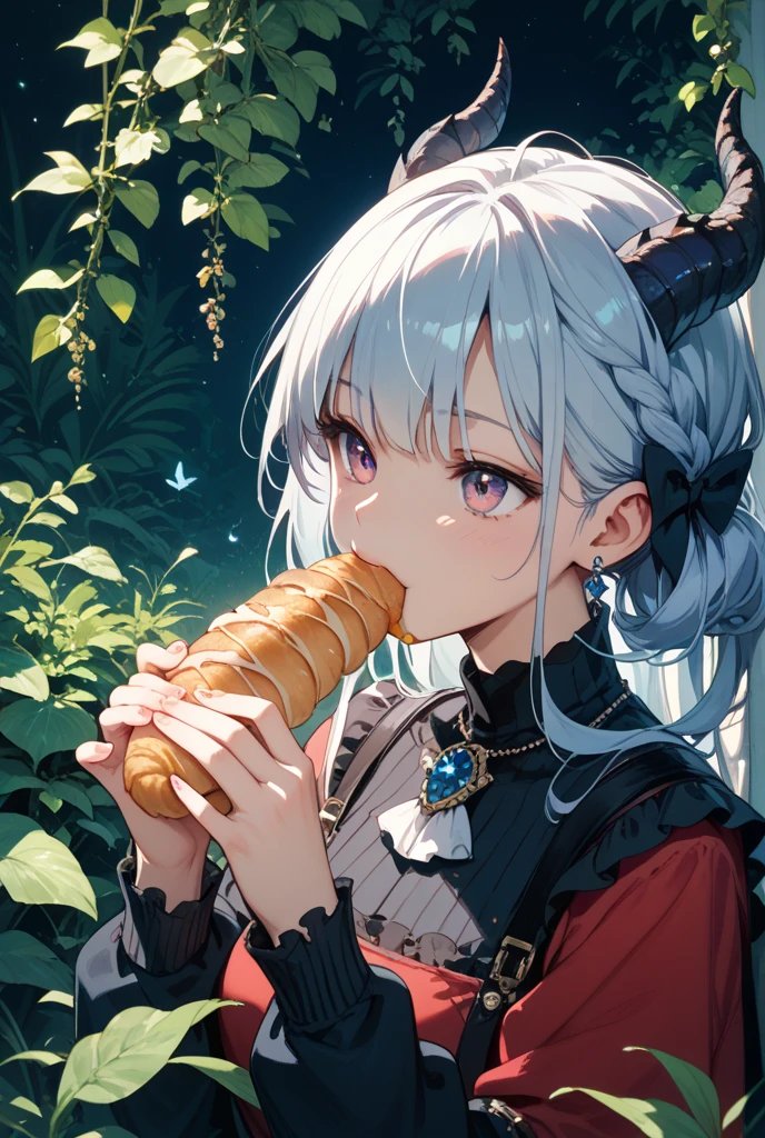 masterpiece, best quality, 1girl, dress, scenery, long hair, blonde hair, ponytail, purple eyes, fantasy, cucumber, eating, oral, upper body, fellatio,