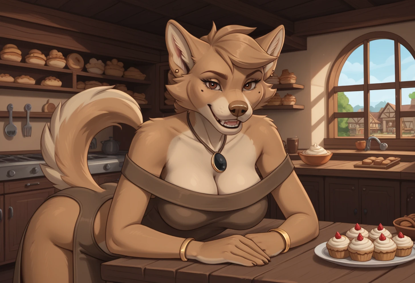 By bebebebebe, by buta99, by chunie, by sonsasu, by danza, alone, 1 girl, female, muscular, giant, Massive, huge, gigantic, Strong, bíceps, smiling, hair, canine, snout, long snout, Brown leather, white spots, white fur on the chest, Alley, PLANTS, dramatic lighting, big breasts, blue military space suit. ((realist)), ((photorealist)),((high resolution, Masterpiece, better quality, cinema lighting)), Masterpiece, better quality:1.2), Upper part of the body, alone, Masterpiece, better quality, 4k, Photography, cinematographic, modelohoo ,ultra realist 8k cg, Masterpiece, ((ultra detailed background, delicate pattern, intricate detail)), (highly detailed, fine details), better quality, (photorealist:1.4), absurdities, photo and gross,Masterpiece, better_quality, ((1girl1.3)), alone, realist For the, detailed, (detailed For the, For the, For thery body:1.2),(((toriel 1.9))), For thery female anthro, goat girl, standing, (dress, purple dress:1.2), t-shirt design, portrait, alone,(((Upper part of the body))), ((long sleeves,white sleeves)) (body For the:1.2), (better quality), (castle kitchen background:1.2), huge breasts, dramatic lighting, (detailed fluffy For the:1.1), looking at the viewer, curves