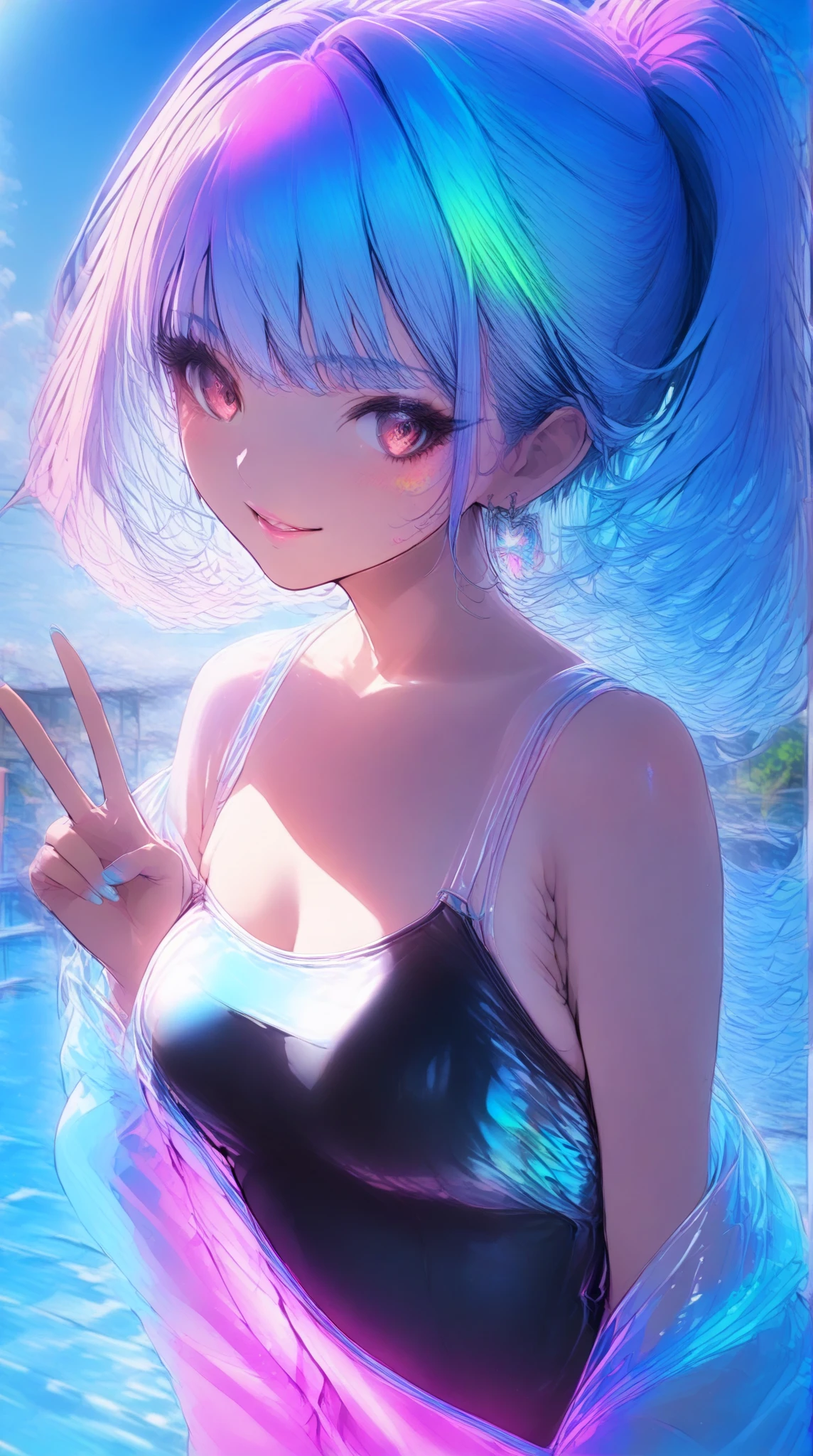 A competitive female swimmer in a tight, revealing swimsuit, dramatic pose, muscular athletic body, beautiful detailed eyes, beautiful detailed lips, extremely detailed face, long eyelashes, dynamic motion, water splashing, realistic, photorealistic, photo-realistic:1.37, best quality,8k,highres,masterpiece:1.2,ultra-detailed,dynamic lighting,vivid colors,studio lighting,physically-based rendering,professional