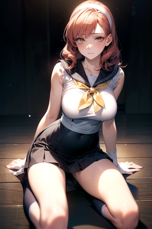 Highest quality，masterpiece，Lying down，sleep，(レスリングのリングにLying down, WWE Divas，Wrestling Arena，Wrestling ring background, Boxing ring background), 仰向けにsleep, Lack of stamina, Ryona, Hitting a girl, death is near，タケユカ 超ロングヘア ヘアribbon, Frilled shirt, Underbust, ribbon, Fingerless gloves, White gloves, Waist apron, Orange Skirt, socks, Toeless legwear，winner, Nice, winner, (Moaning , Open your mouth), ((, 仰向けにsleep, 地面にsleep, lose consciousness, Unconscious, )), , ( Tilt your head),