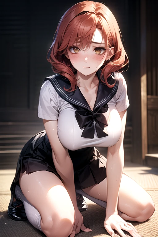 houshou marine, large breasts, twintails, red hair, schoolgirl, school uniform, cleavage