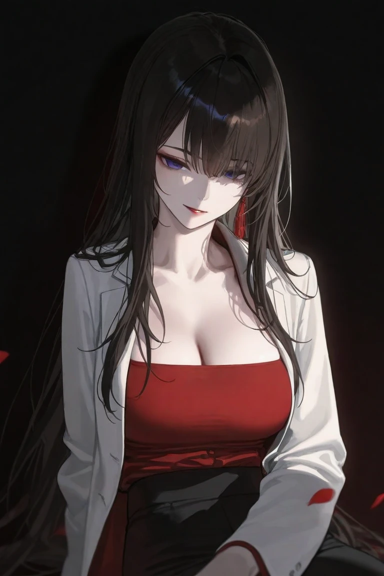 hight resolution、masterpiece、Yoru、A dark-haired、red clothing、lite smile、A slender、A detailed face