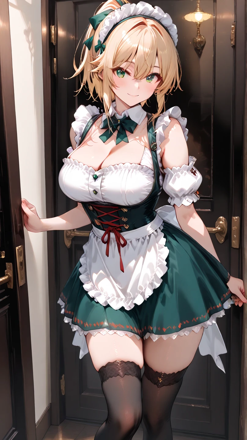 (best quality), (detailed), (1 girl), (((large breasts, living room, looking at viewer, beautiful green eyes, detailed, maid outfit, skimpy, bending down showing deep cleavage, embarrassed))),Realistic Eyes,Facial Features,Realistic Face Rendering,High Resolution,High Definition,High DPI (Dots Per Inch),High Fidelity,High Detail,High Clarity,High Realism,High Accuracy,Photorealistic,High-Quality Textures,Enhanced Color Depth,High Dynamic Range (HDR),Noise Reduction,High-Quality Filters,High-Quality Rendering,High-Quality Compression,Anti-Aliasing,Super Sampling,High-Quality Lighting,High-Quality Shadows