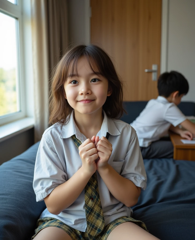 High resolution、High level image quality、In 8K、real live action、生picturegraphy、highest quality、masterpiece、超High resolution、生picture、Len、beautiful feces、table top、((Obscene content))、For adults、charm of 、absurd、((((Japanese elementary school student))))、japanese girl、((8-year-old))、((With a round face))、((cute little face))、(((((shy laugh)))))、white skin、((Chubby body type))、Physical examination of adolescents、、knees、 thighs thighs thighs、anatomically correct、solo、whole body、very nice、(((ChildLen's Clothing)))、 ((Pussy))、(Mans Juspenders))、(Photoreal:1.37)、photon mapping、realistic、radio city、物理ベースのLenダリング、picture、(((Japanese junior idol)))、sparkling eyes、glossy lips、too bright natural light、bright sun、too bright sunlight、(((((8-year-old)))))、(((Pussy)))、((Petcha pie))、((A room in a western-style hotel)、show off、open your legs、please open your legs、show off、show off、blur the background,pussy,