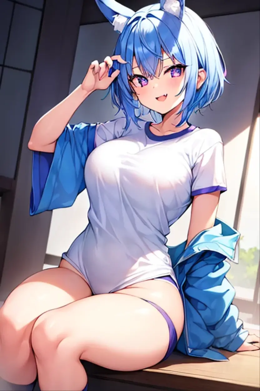 nsfw,1girl,bare shoulder,bare breasts,bare arms,barebreasts,White Pasties,stomach,bare legs,Whitehair,blue hair,masterpiece,best quality,very aesthetic,absurdres,shiny,light,spread legs,Between,Toes,Ankle,frontview,buruma,crotch,straight-on,(feet up)