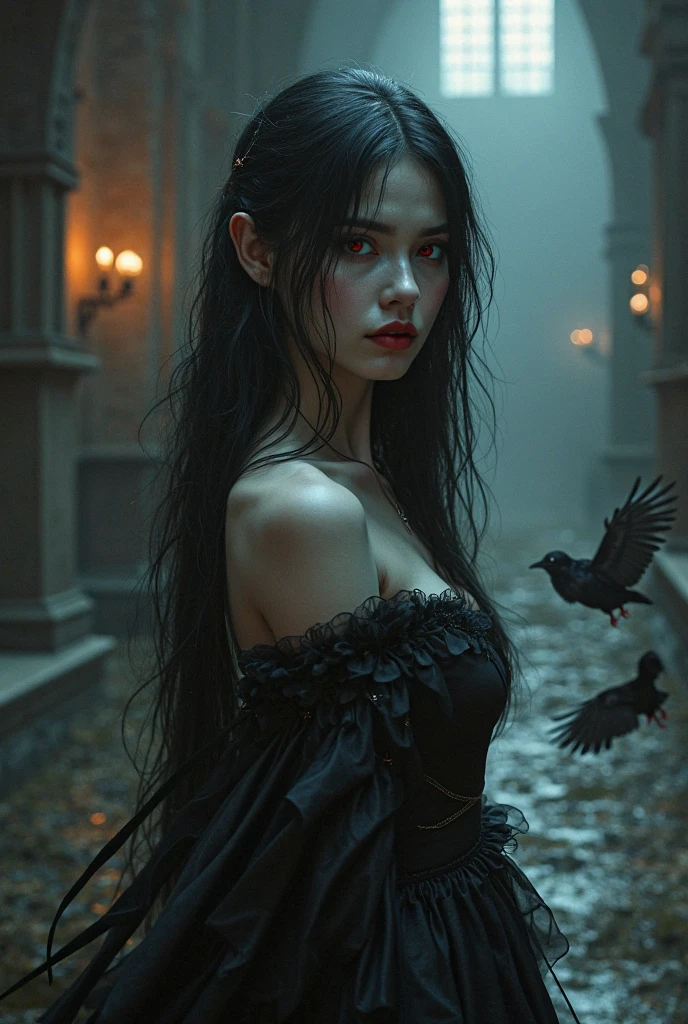(torso of a young woman), (best quality,4k,8k,highres,masterpiece:1.2),ultra-detailed,(realistic,photorealistic,photo-realistic:1.37),dark fantasy,street scene,unfamiliar environment,detailed buildings,ominous atmosphere,mysterious creatures,horrifying presence,unsettling,shadowy figures,intense darkness,young girl,long hair,innocent face,vulnerable position,hopeless situation,distressed expression,starry sky,dimly lit street lamps,dark colors,overgrown plants,quirky architecture,strange symbols,haunting shadows,abandoned feel,loneliness,magic in the air,creepy atmosphere,enchanted surroundings,gothic elements,otherworldly aura,dramatic composition,contrasting light and shadow,foreboding,uncertainty, bright weather, sunny day, brigth ambiences, light everywhere, nsfw, exposed woman, naked woman, nude boobs