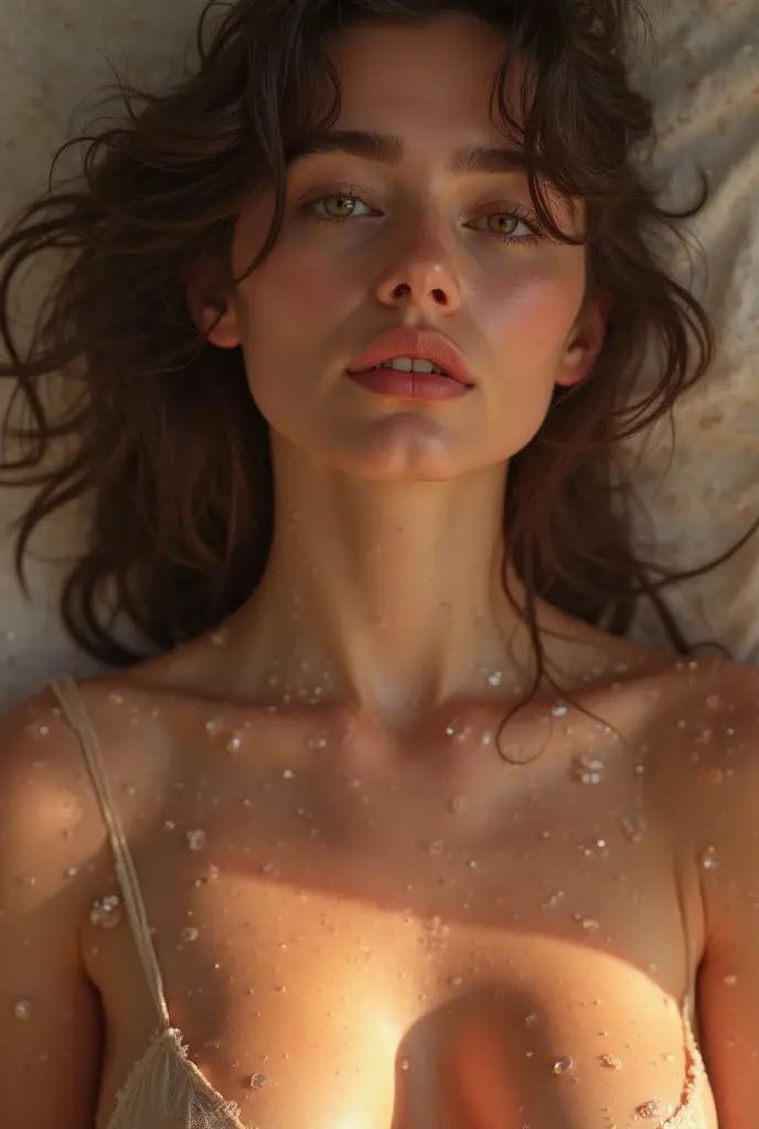 (((ultra realistic))) Photo, masterpiece, top quality, (pale skin), (Ultra detailed face and eyes:1.3), 1 girl, Adult, in a sheer silk T-shirt, full body, (Eye makeup, mascara) , ((large detailed lips)), ((ash wavy hair)), ((Chyolka)) , (Natural breasts), (hard nips), Slim waist. ((Posing)), photoshoot, studio (soft lighting), (The play of light and shadows), depth of field, bokeh, (special attention to skin detail: 1.2), Detailed leather texture, skin pores. (Airy atmosphere of the frame. Color range - delicate, Bright, white, Pink tones), UDR, ((Film grain)), ((rays)), ((glare of the sun)), ((waist up portrait, close to the camera)) , ultra detialed, 