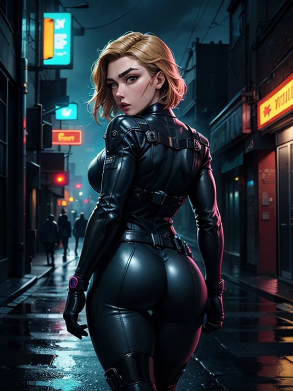 (​masterpiece、4K resolution、A hyper-realistic、ighly detailed)、(Black Superheroes theme、Charisma、There is a girl in a Catwoman costume above the town、She's a superhero)、 [((25-years old)、(Long grey hair:1.2)、full body Esbian、(blue eyess:1.2)、((Catwoman Pose)、show of strength、Jump from one building to another)、((Sandy urban environment):0.8)|(A city scape、natta、Dinamic Light)、(fullmoon)]#illustrate:Prompts are mainly ultra high definition、very real、Describes highly detailed 4K paintings。A superheroine in a Catwoman costume is depicted at the top of the city。The photo theme is a black superhero theme。(((posterior view))), Wide-angle lens shooting, Neon lights, (((Shooting from below))),