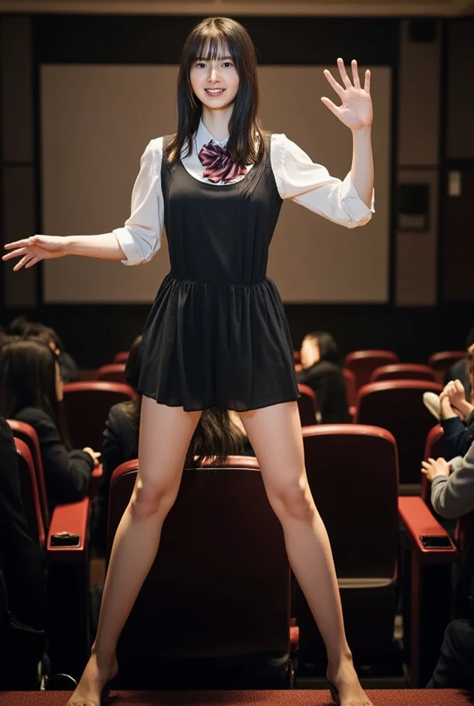 highest quality、one girl、15 years old、full body figure,big boobs、big 、perfect five fingered hand、Nino Nakano、shy face、perfect thing、big breasts、perfect arms、perfect legs、detailed description、small details、detailed face、white skin、plump leg-shaped spread legs、black lace panties、I can see your panties、Skirt flip、lift skirt、nino nakano, short hair, bangs, blue eyes, hair ornament, hair ribbon, pink hair, blunt bangs, two side up, butterfly hair ornament,skirt, shirt, long sleeves, white shirt, pleated skirt, open clothes, collared shirt, sleeves past wrists, dress shirt, green skirt, open shirt,white thighs socks、erotic pose、black underwear、black bra