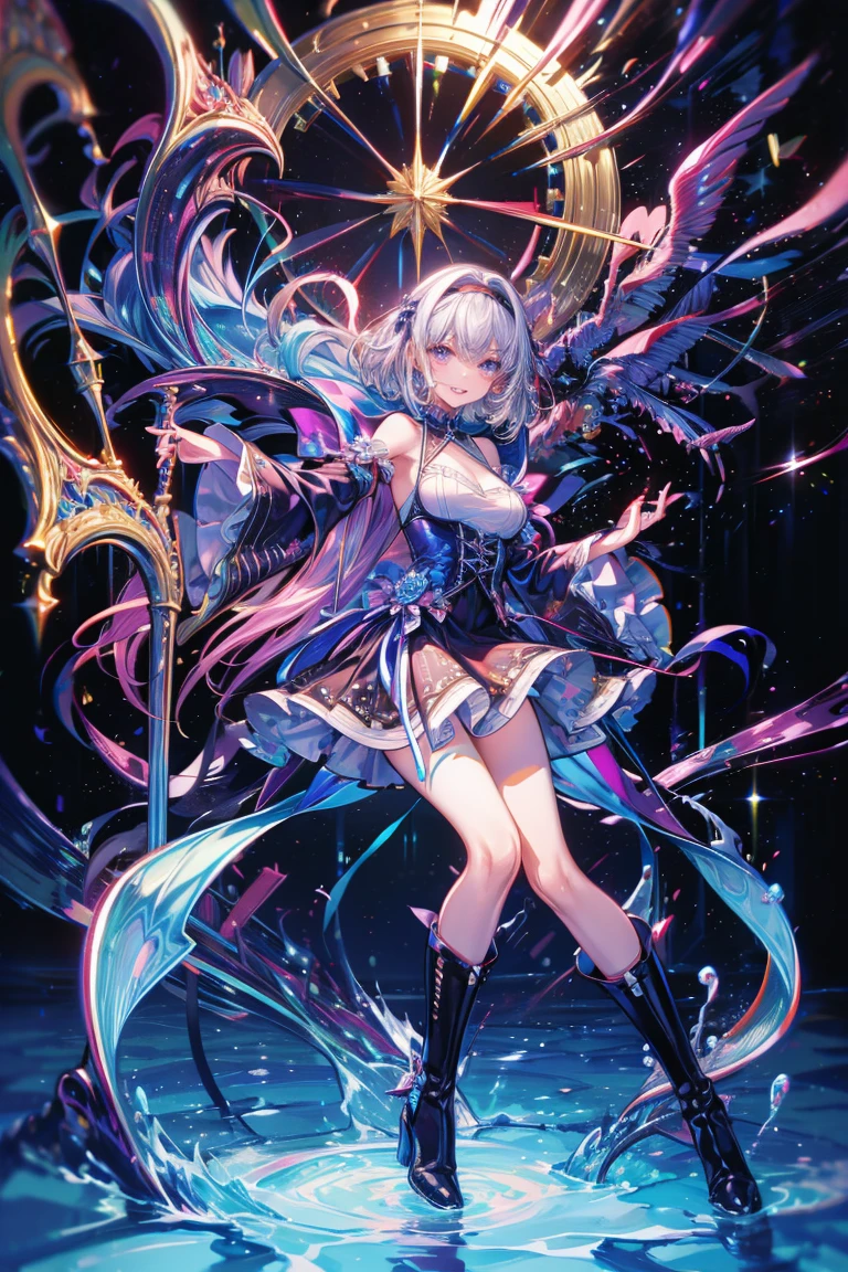 Real person,Close-up of a woman in a skirt and hat,Fantasy Costume,Wearing a dreamy formal suit,Fantasy style clothing,Moon-themed clothing,Beautiful fantasy queen,cgstation Popular Topics,Gold plated clothing,Fantastic fantasy,((Beautiful fantasy queen)),Astral Witch Costume,Empire Royal Elegant Costume,Rococo Cyberpunk,Complex clothing,Clear clothing design,Stylish clothes,Stylish hairstyle,Hairstyle princess cut,Curly hair,Glamorous Body,Backlight,