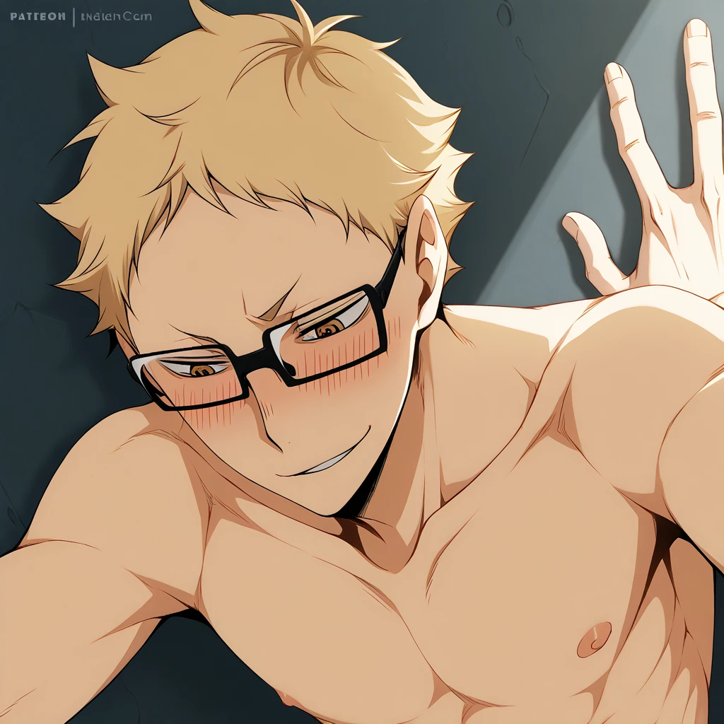 Gojo Satoru from Jujutsu Kaisen 1,spiky white hair, cocky smile and with his blindfold around his eyes , with spiky white hairand cocky smile, lying on a bed half naked